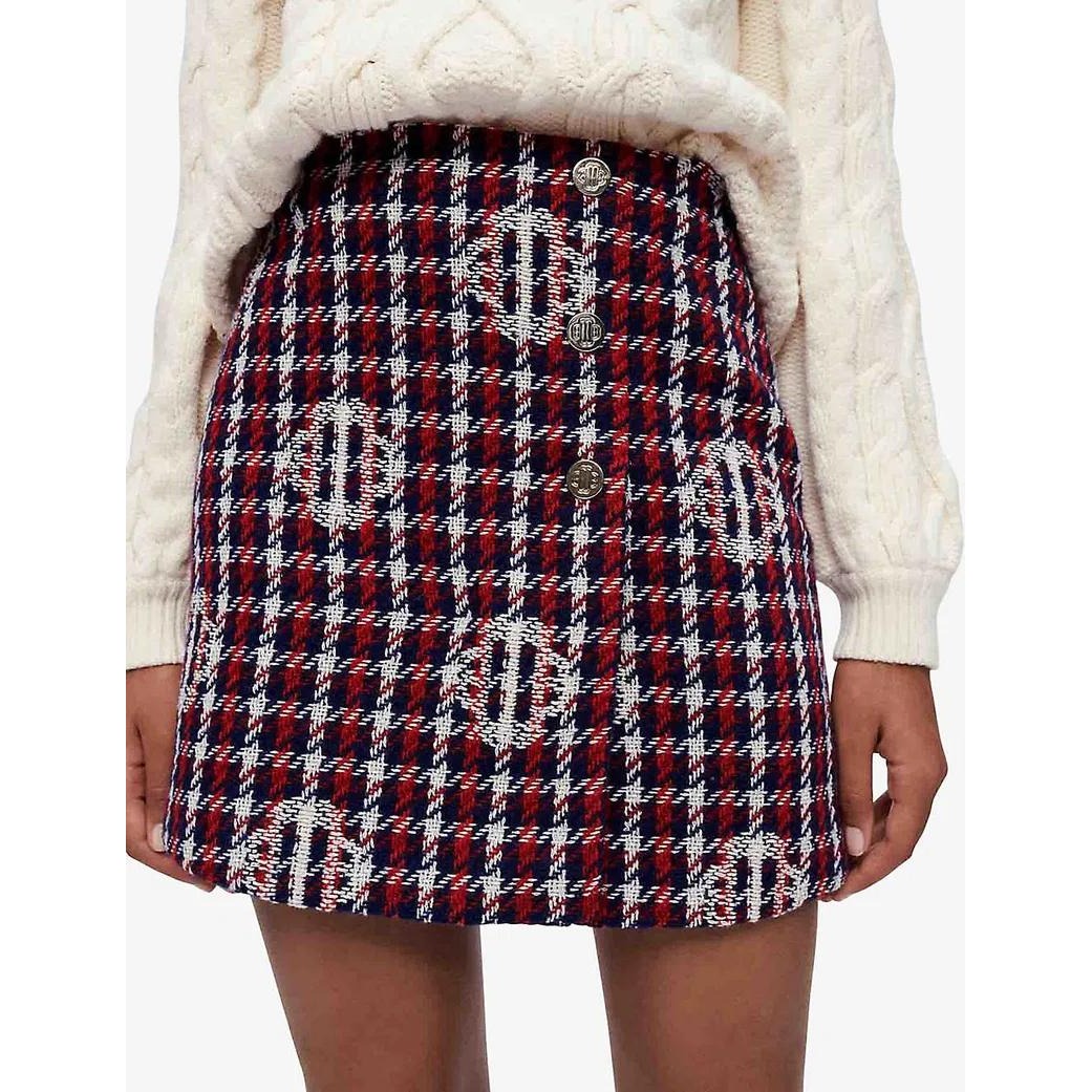 Maje Paris Jargelo Clover Motif Jacquard Mini Skirt Tweed Plaid Eu 42/ Us 10 Nwt